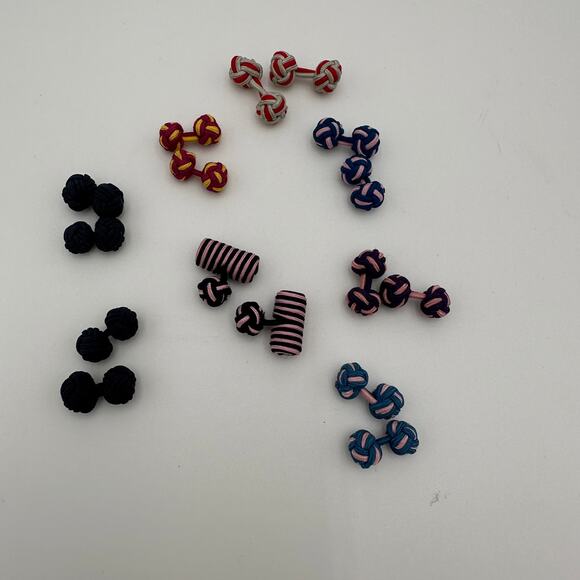 Knot Cufflinks Barrel Knot 8 Sets Red, Yellow, Black, Gray, Blue, Pink - Picture 3 of 4